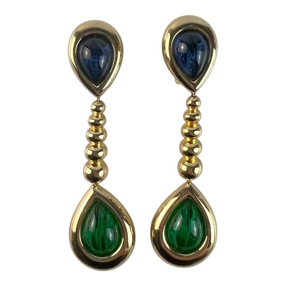 Vintage Christian Dior Runway Statement Green Blue Gripoix Drop Dangle Earrings - Picture 7 of 10